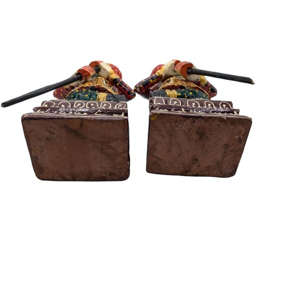 Pair of rajasthani wooden statue handicraft painted royal gate keeper watch man - Picture 5 of 12